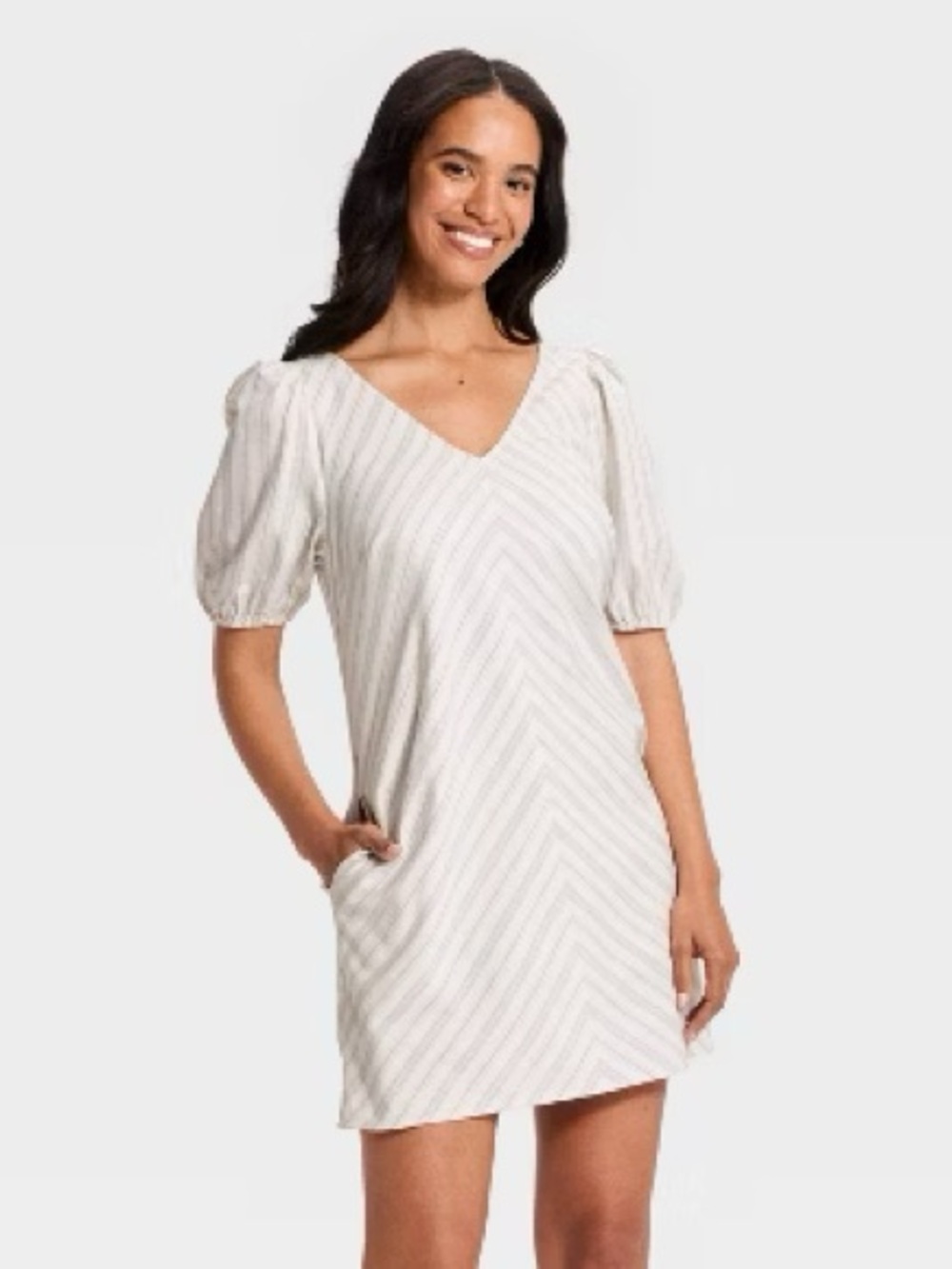 a new day Cream and Tan Striped V-Neck Mini Dress